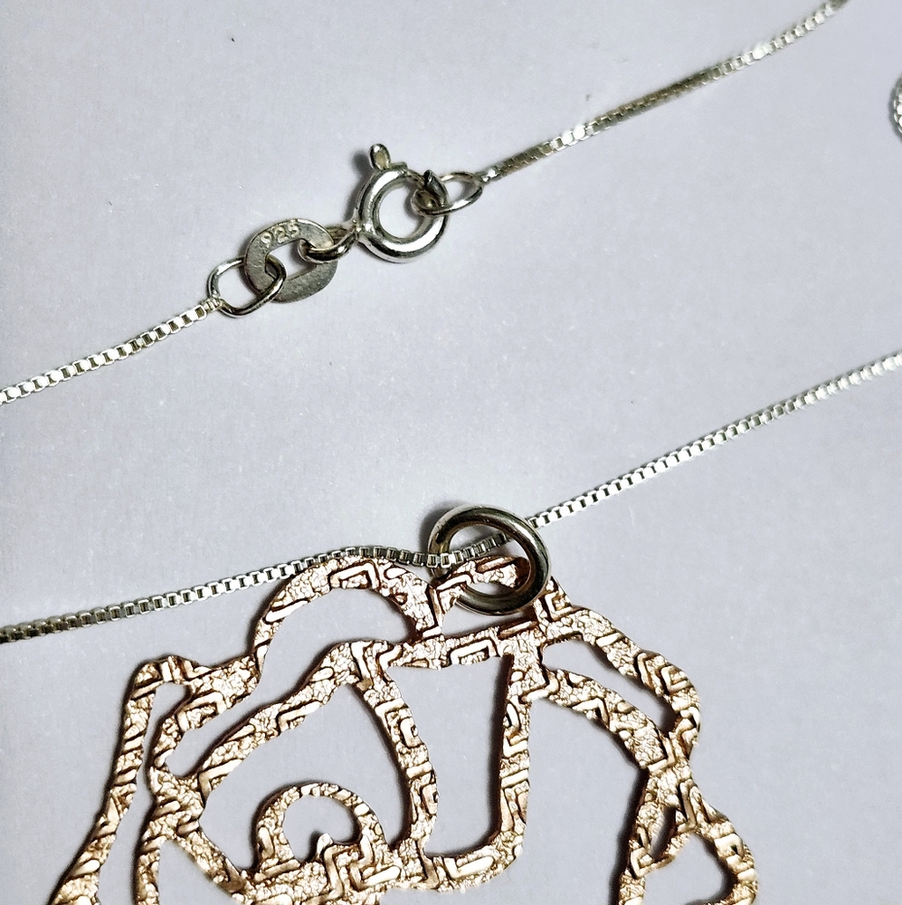 ROSE Gold Over Sterling Silver Pendant ; Chain Necklace 18" - Picture 7 of 9